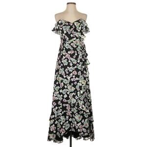 Aidan Aidan Mattox Strapless Floral Maxi Dress Sz US 4 Black Hi-Low Ruffle (V1